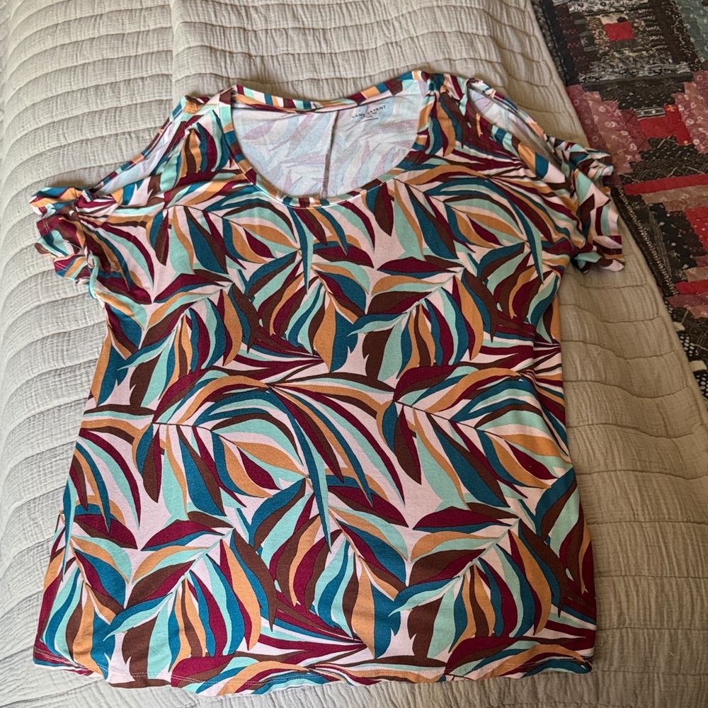 Lane Bryant Multicolor cold Shoulder Leaf Print Blouse 14/16